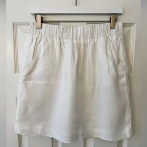 LOFT Linen Mini Skirt - White with Elastic Waist and Pockets - Size S